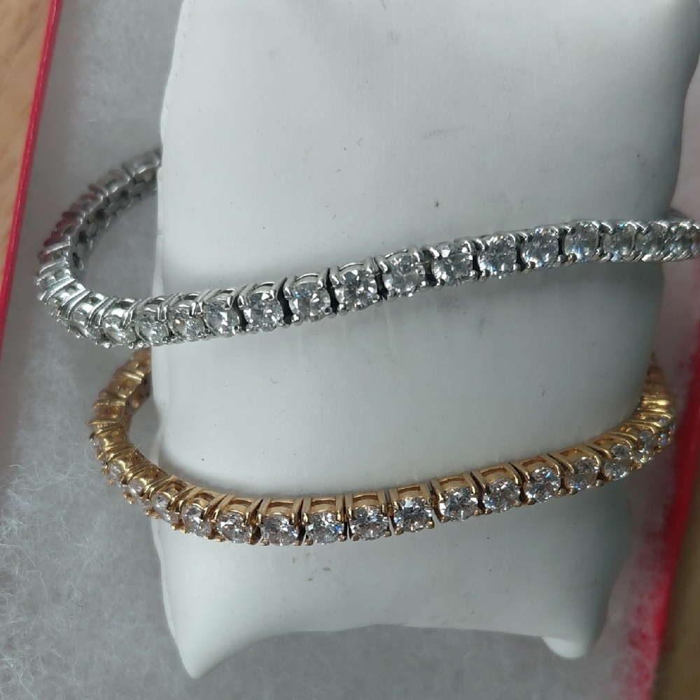 Elegant Silver & Gold Tennis Bracelet Set with Clear Stones